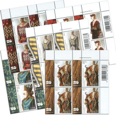 6/2023 Upper right block of 4 stamps «Costumes of the Theatre»