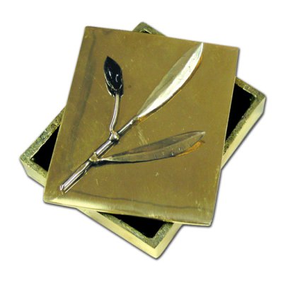 Bronze card case with an olive branch